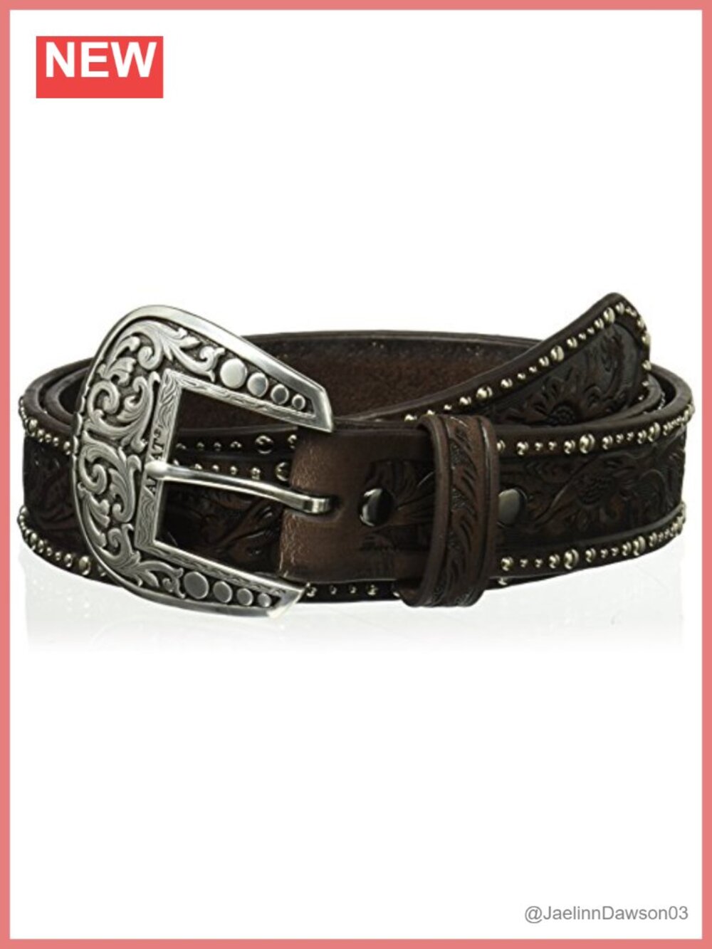 Genuine Leather Belt Floral Nailhead Edged Interchangeable Buckle